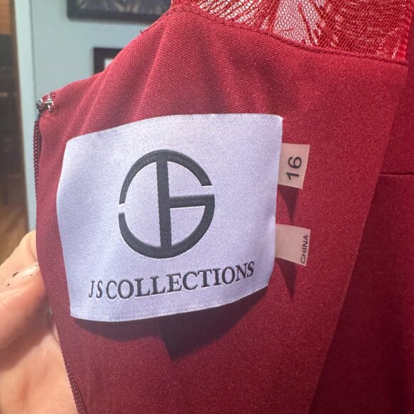 Js Collections Emarie Embroidered Lace Mermaid Gown - Scarlet - Picture 6 of 6